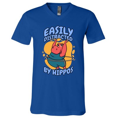 Easily Distracted By Hippos Hippopotamus Hippo Gift V-Neck T-Shirt