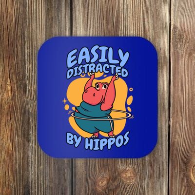 Easily Distracted By Hippos Hippopotamus Hippo Gift Coaster