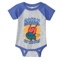 Easily Distracted By Hippos Hippopotamus Hippo Gift Infant Baby Jersey Bodysuit