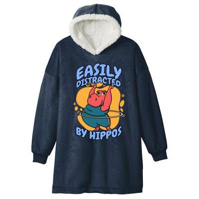 Easily Distracted By Hippos Hippopotamus Hippo Gift Hooded Wearable Blanket