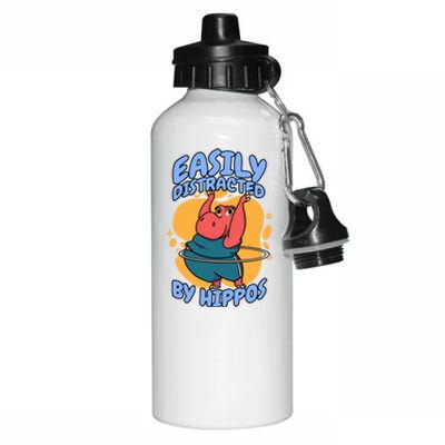 Easily Distracted By Hippos Hippopotamus Hippo Gift Aluminum Water Bottle