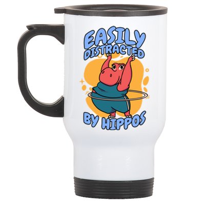 Easily Distracted By Hippos Hippopotamus Hippo Gift Stainless Steel Travel Mug