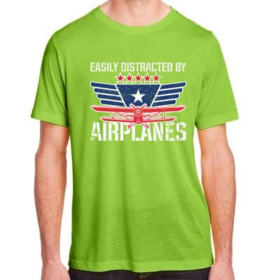 Easily Distracted By Airplanes For Pilot Pun And Plane Humor Funny Gift Adult ChromaSoft Performance T-Shirt