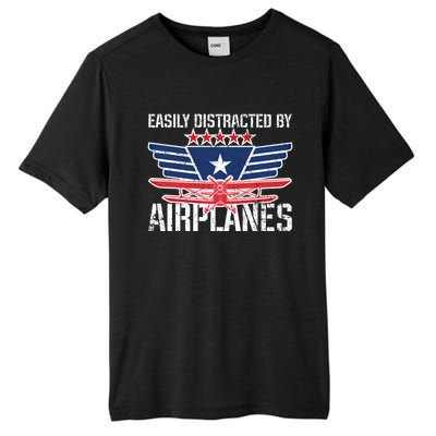 Easily Distracted By Airplanes For Pilot Pun And Plane Humor Funny Gift Tall Fusion ChromaSoft Performance T-Shirt