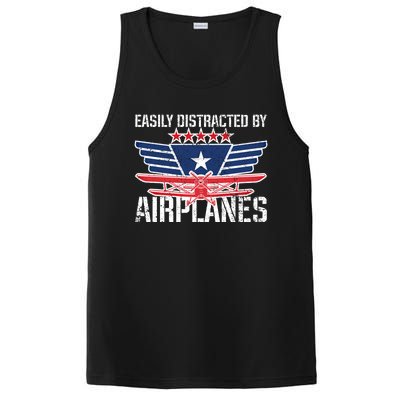 Easily Distracted By Airplanes For Pilot Pun And Plane Humor Funny Gift PosiCharge Competitor Tank