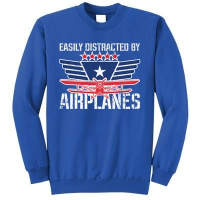 Easily Distracted By Airplanes For Pilot Pun And Plane Humor Funny Gift Sweatshirt