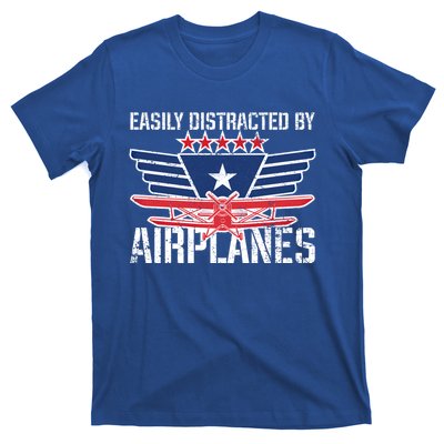 Easily Distracted By Airplanes For Pilot Pun And Plane Humor Funny Gift T-Shirt