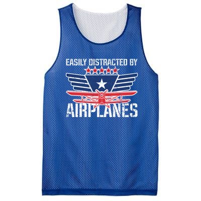 Easily Distracted By Airplanes For Pilot Pun And Plane Humor Funny Gift Mesh Reversible Basketball Jersey Tank