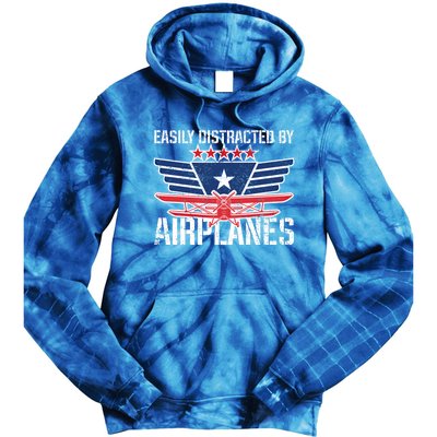 Easily Distracted By Airplanes For Pilot Pun And Plane Humor Funny Gift Tie Dye Hoodie