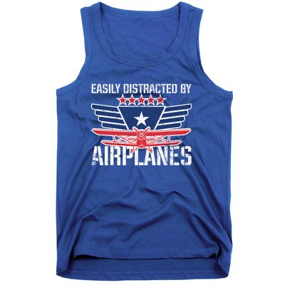 Easily Distracted By Airplanes For Pilot Pun And Plane Humor Funny Gift Tank Top