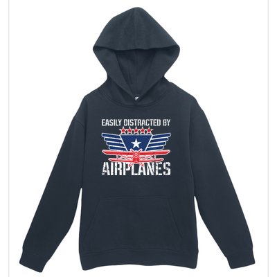 Easily Distracted By Airplanes For Pilot Pun And Plane Humor Funny Gift Urban Pullover Hoodie