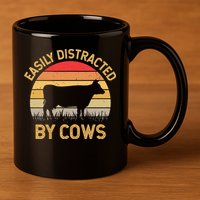 Easily Distracted By Cows 11oz C Handle Ceramic Mug
