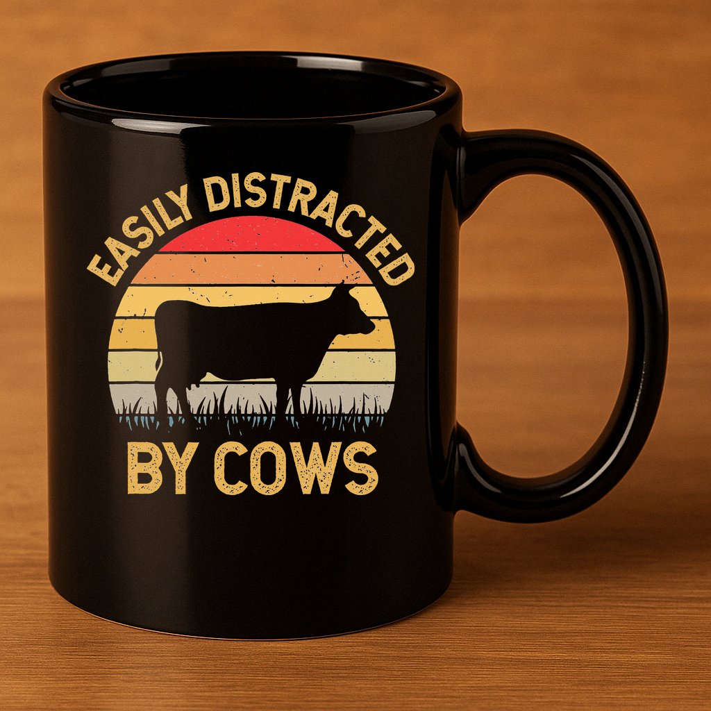 Easily Distracted By Cows 11oz C Handle Ceramic Mug