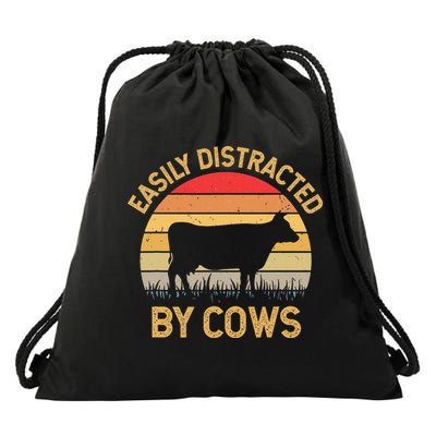 Easily Distracted By Cows Drawstring Bag