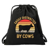 Easily Distracted By Cows Drawstring Bag