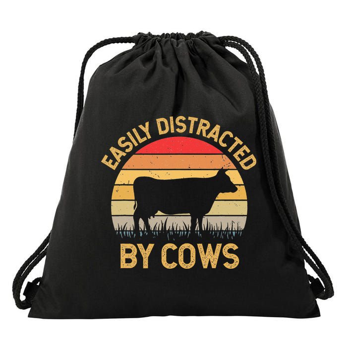 Easily Distracted By Cows Drawstring Bag
