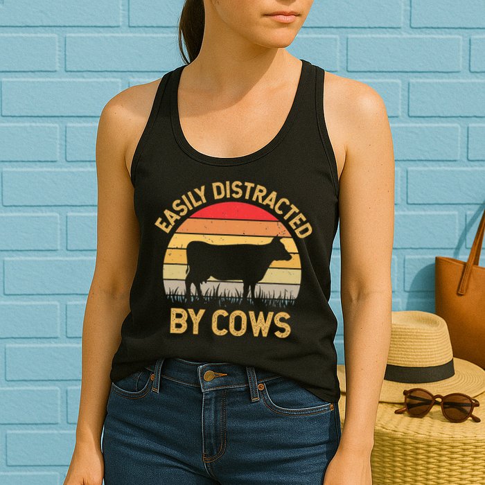 Easily Distracted By Cows Womens Tank Top