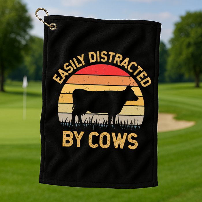 Easily Distracted By Cows Golf Towel