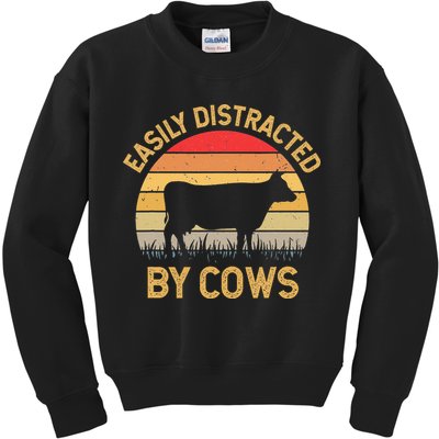 Easily Distracted By Cows Kids Sweatshirt