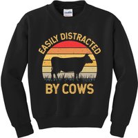 Easily Distracted By Cows Kids Sweatshirt