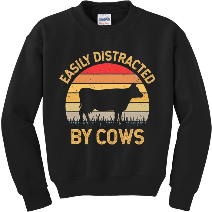 Easily Distracted By Cows Kids Sweatshirt
