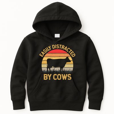 Easily Distracted By Cows Kids Hoodie