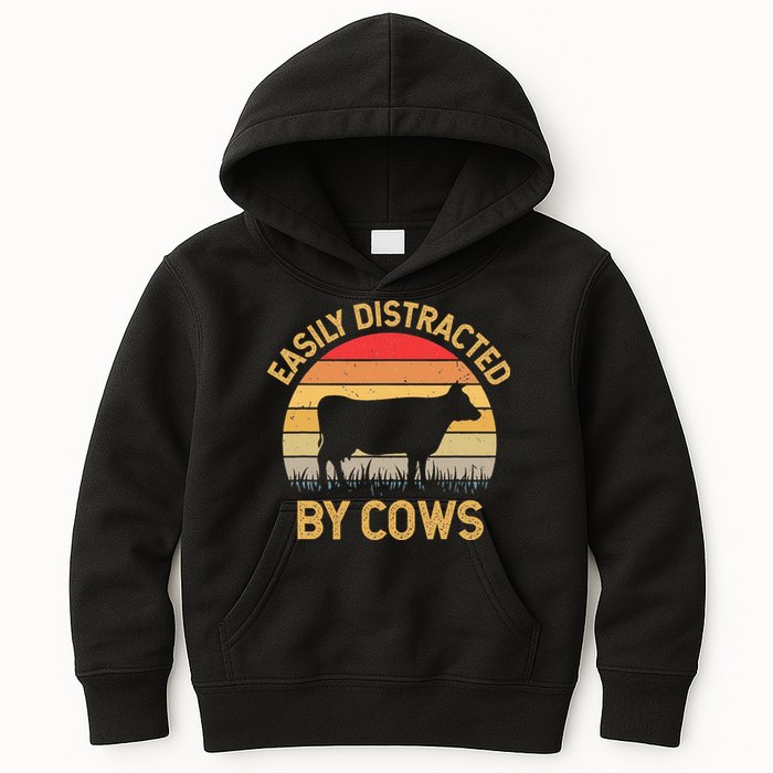 Easily Distracted By Cows Kids Hoodie