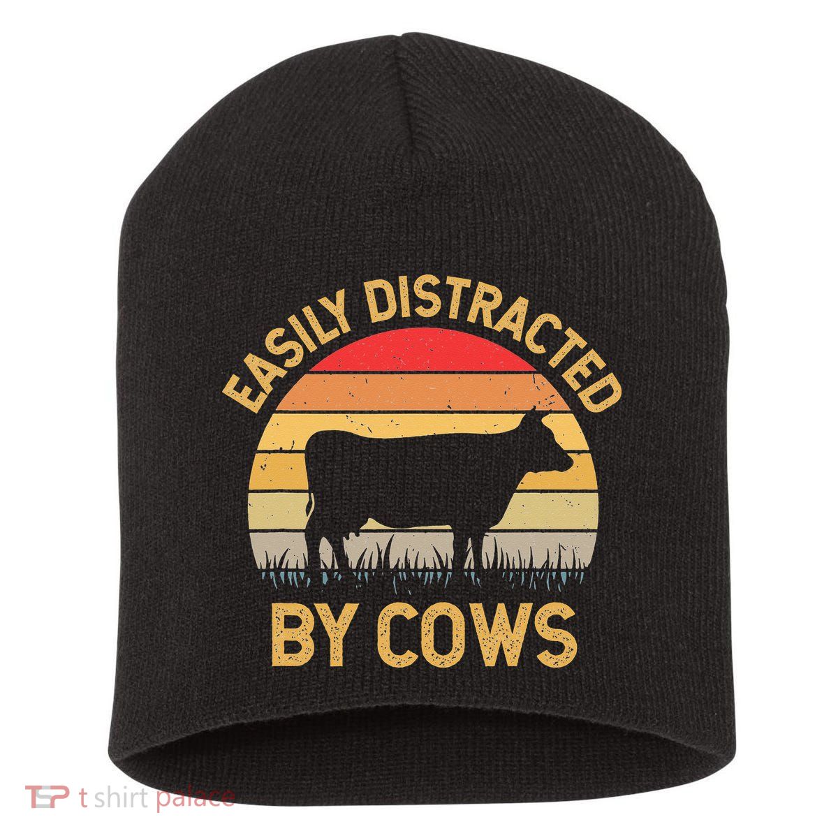 Easily Distracted By Cows Short Acrylic Beanie