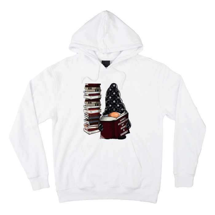 Easily Distracted By Books & Gnomes Garden Gnome Book Lover Hoodie