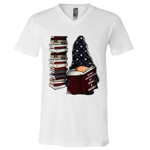 Easily Distracted By Books & Gnomes Garden Gnome Book Lover V-Neck T-Shirt