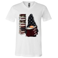 Easily Distracted By Books & Gnomes Garden Gnome Book Lover V-Neck T-Shirt