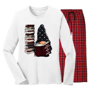 Easily Distracted By Books & Gnomes Garden Gnome Book Lover Women's Long Sleeve Flannel Pajama Set 