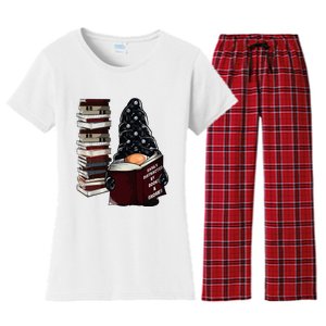 Easily Distracted By Books & Gnomes Garden Gnome Book Lover Women's Flannel Pajama Set