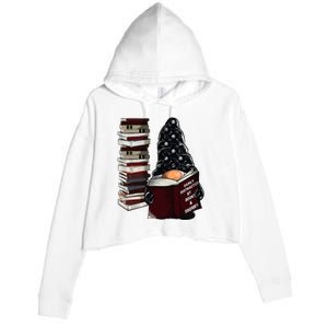 Easily Distracted By Books & Gnomes Garden Gnome Book Lover Crop Fleece Hoodie