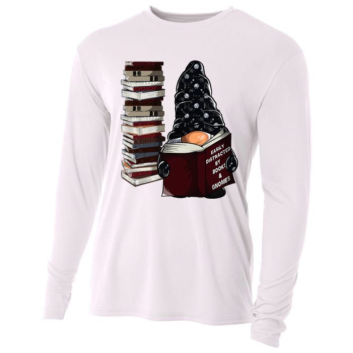 Easily Distracted By Books & Gnomes Garden Gnome Book Lover Cooling Performance Long Sleeve Crew