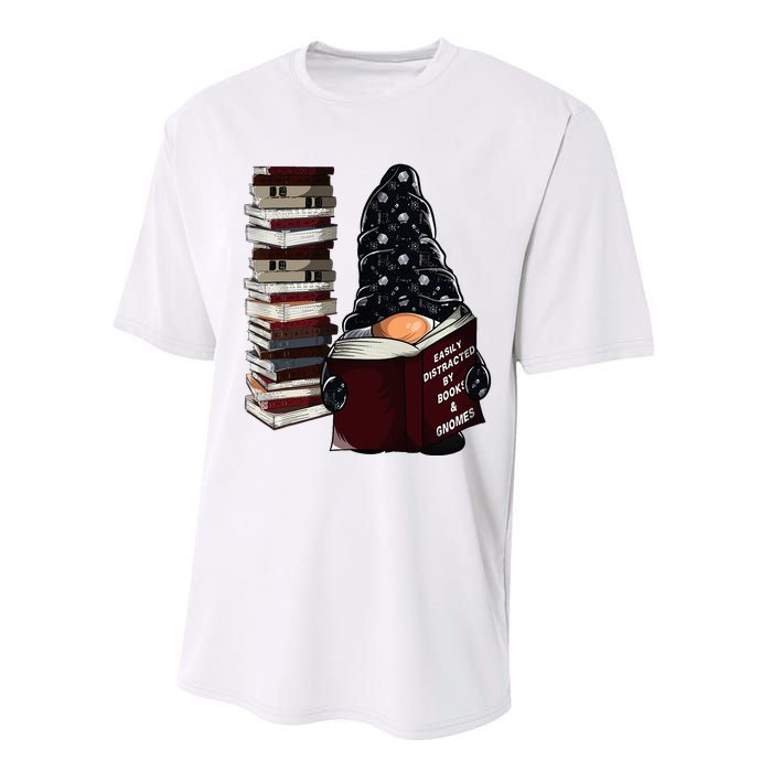 Easily Distracted By Books & Gnomes Garden Gnome Book Lover Performance Sprint T-Shirt