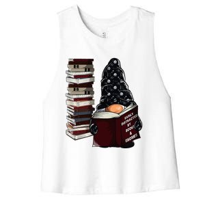 Easily Distracted By Books & Gnomes Garden Gnome Book Lover Women's Racerback Cropped Tank