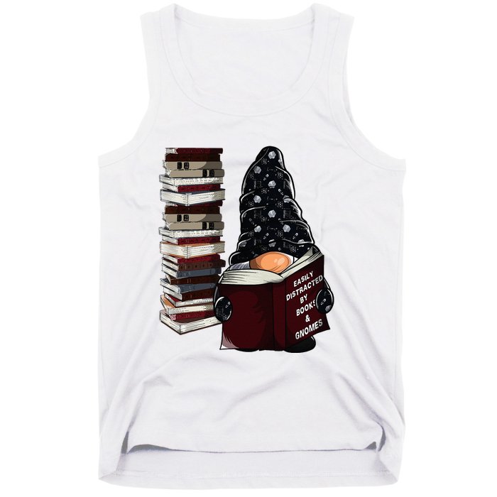 Easily Distracted By Books & Gnomes Garden Gnome Book Lover Tank Top