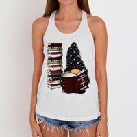 Easily Distracted By Books & Gnomes Garden Gnome Book Lover Women's Knotted Racerback Tank