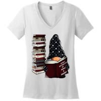 Easily Distracted By Books & Gnomes Garden Gnome Book Lover Women's V-Neck T-Shirt