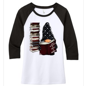 Easily Distracted By Books & Gnomes Garden Gnome Book Lover Women's Tri-Blend 3/4-Sleeve Raglan Shirt