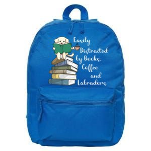 Easily Distracted By Books Coffee Labs Labrador Dog Lover Funny Gift 16 in Basic Backpack