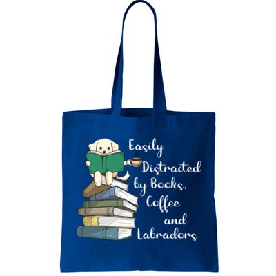 Easily Distracted By Books Coffee Labs Labrador Dog Lover Funny Gift Tote Bag