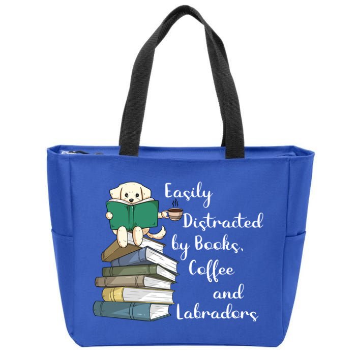 Easily Distracted By Books Coffee Labs Labrador Dog Lover Funny Gift Zip Tote Bag