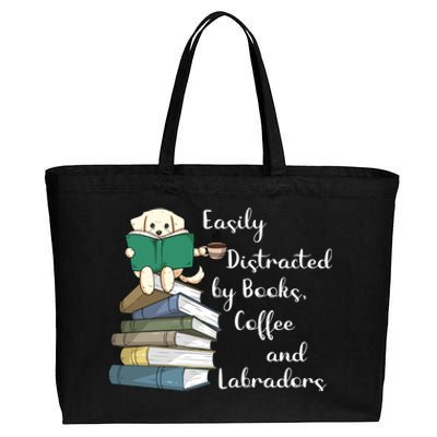 Easily Distracted By Books Coffee Labs Labrador Dog Lover Funny Gift Cotton Canvas Jumbo Tote