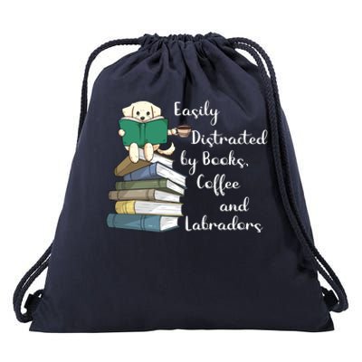 Easily Distracted By Books Coffee Labs Labrador Dog Lover Funny Gift Drawstring Bag