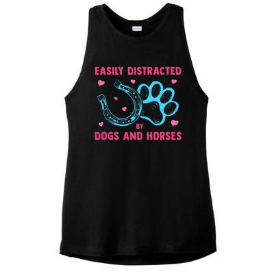 Easily Distracted By Dogs And Horses Funny Farm Animal Lover Ladies PosiCharge Tri-Blend Wicking Tank