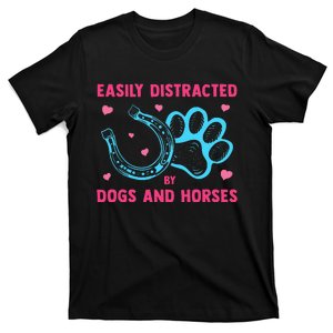 Easily Distracted By Dogs And Horses Funny Farm Animal Lover T-Shirt