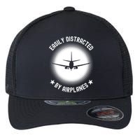 Easily Distracted By Airplanes Funny Flying Plane Gift Flexfit Unipanel Trucker Cap
