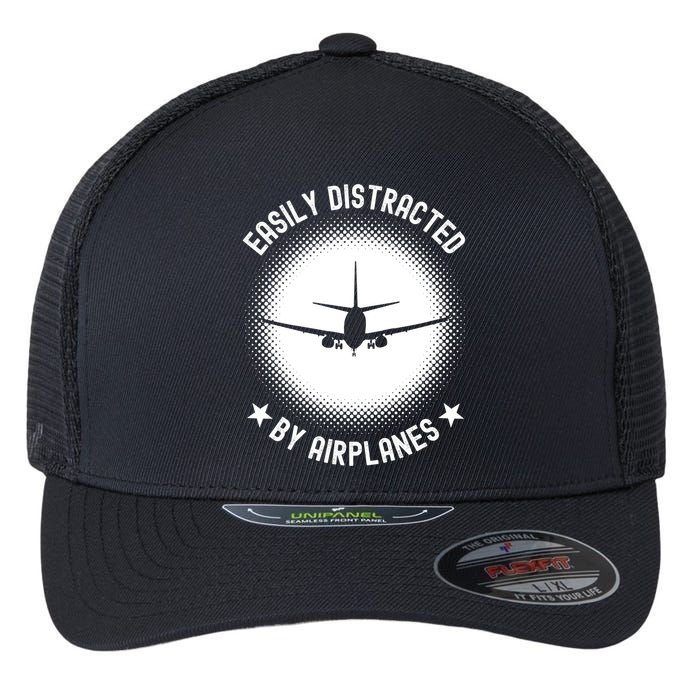 Easily Distracted By Airplanes Funny Flying Plane Gift Flexfit Unipanel Trucker Cap